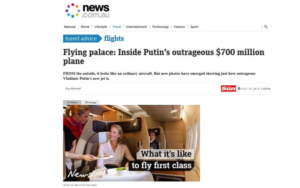 Screengrab of the news.com.au piece. - Sputnik International