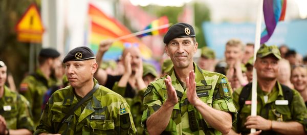 Supreme Commander of the Swedish Armed Forces Micael Byden with other members of the Armed Forces participate in Saturday's EuroPride Parade in Stockholm, Sweden August 4, 2018 - Sputnik International