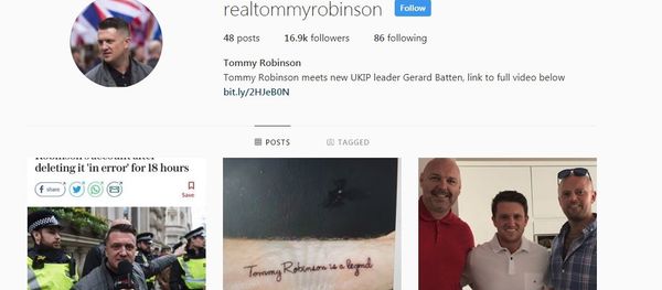 Tommy Robinson's Instagram account Tommy Robinson's Instagram account - Sputnik International