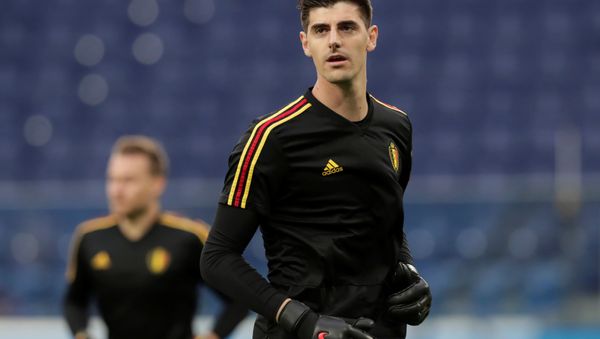 World Cup - Semi Final - France v Belgium - Saint Petersburg Stadium, Saint Petersburg, Russia - July 10, 2018 Belgium's Thibaut Courtois during the warm up before the match - Sputnik International