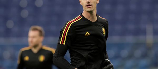 World Cup - Semi Final - France v Belgium - Saint Petersburg Stadium, Saint Petersburg, Russia - July 10, 2018 Belgium's Thibaut Courtois during the warm up before the match - Sputnik International