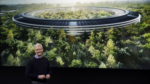 Apple CEO Tim Cook, discusses the new Apple campus at an event to announce new products at Apple headquarters Monday, March 21, 2016, in Cupertino, Calif. - Sputnik International