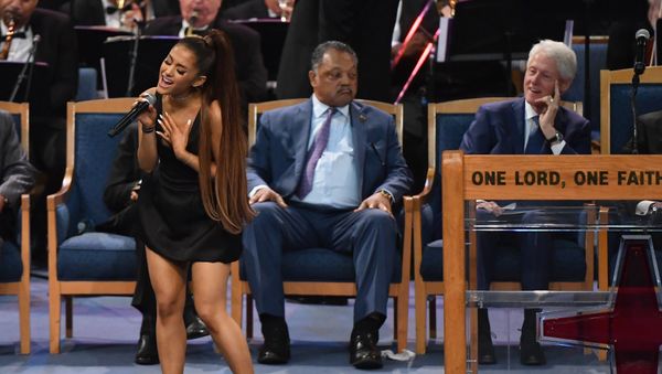 Ariana Grande performs during Aretha Franklin's funeral at Greater Grace Temple on August 31, 2018 in Detroit, Michigan. Ariana Grande performs during Aretha Franklin's funeral at Greater Grace Temple on August 31, 2018 in Detroit, Michigan. - Sputnik International