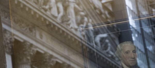 A portrait of former President George Washington is seen behind the reflection on the New York Stock Exchange A portrait of former President George Washington is seen behind the reflection on the New York Stock Exchange - Sputnik International
