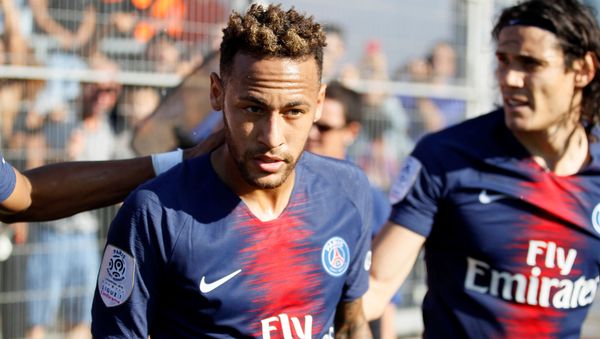 Soccer Football - Ligue 1 - Nimes Olympique vs Paris St Germain - Stade des Costieres, Nimes, France - September 1, 2018 Paris St Germain's Neymar celebrates scoring their first goal - Sputnik International