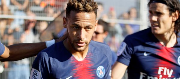Soccer Football - Ligue 1 - Nimes Olympique vs Paris St Germain - Stade des Costieres, Nimes, France - September 1, 2018 Paris St Germain's Neymar celebrates scoring their first goal - Sputnik International