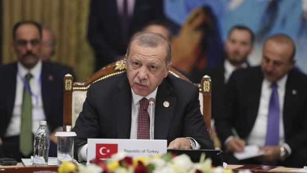 Turkish President Recep Tayyip Erdogan speaks during the during the Summit of The Cooperation Council of Turkish-Speaking States in Cholpon Ata, Kyrgyzstan, Sept. 3, 2018 Turkish President Recep Tayyip Erdogan speaks during the during the Summit of The Cooperation Council of Turkish-Speaking States in Cholpon Ata, Kyrgyzstan, Sept. 3, 2018 - Sputnik International