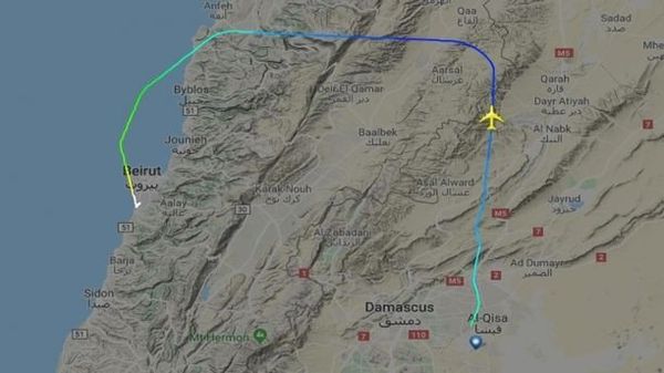 One plane's route showing that it passed over northern Lebanon after a brief layover in Damascus One plane's route showing that it passed over northern Lebanon after a brief layover in Damascus - Sputnik International