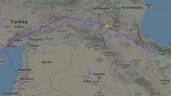 Another is shown flying directly from Tehran to Beirut, avoiding Syria altogether. Another is shown flying directly from Tehran to Beirut, avoiding Syria altogether. - Sputnik International