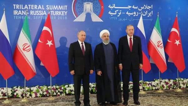Russian President Vladimir Putin, Turkish President Recep Erdogan and Iran's President Hassan Rouhani are expected to discuss trilateral ties as well as the recent development of the situation in Syria. Russian President Vladimir Putin, Turkish President Recep Erdogan and Iran's President Hassan Rouhani are expected to discuss trilateral ties as well as the recent development of the situation in Syria. - Sputnik International