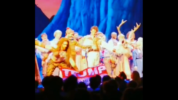 Broadway actor snatches 'Trump 2020' banner from audience member - Sputnik International