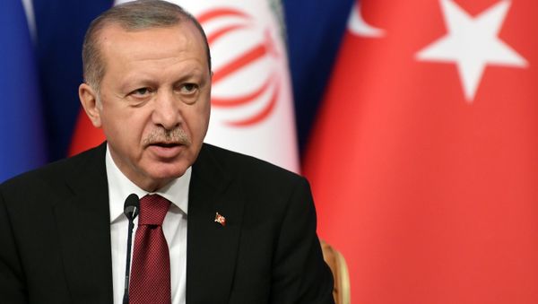 The president of Turkey Recep Tayyip Erdogan during the trilateral meeting between Turkey, Russia and Iran - Sputnik International