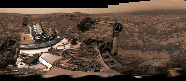 After snagging a new rock sample on August 9, 2018 (Sol 2137), NASA's Curiosity rover surveyed its surroundings on Mars, producing a 360-degree panorama of its current location on Vera Rubin Ridge. The scene is presented with a color adjustment that approximates white balancing, to resemble how the rocks and sand would appear under daytime lighting conditions on Earth. - Sputnik International