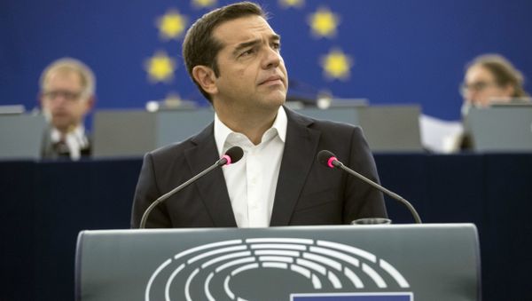Greek Prime minister Alexis Tsipras debates the future of Europe with parliament members and commissioners at the European Parliament in Strasbourg, eastern France, Tuesday Sept.11, 2018. - Sputnik International