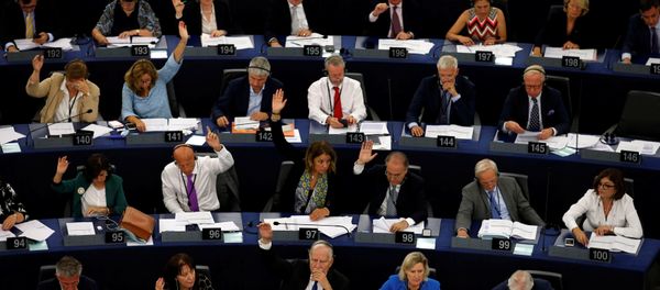 Members of the European Parliament take part in a vote on the situation in Hungary during a voting session at the European Parliament in Strasbourg, France, September 12, 2018 - Sputnik International