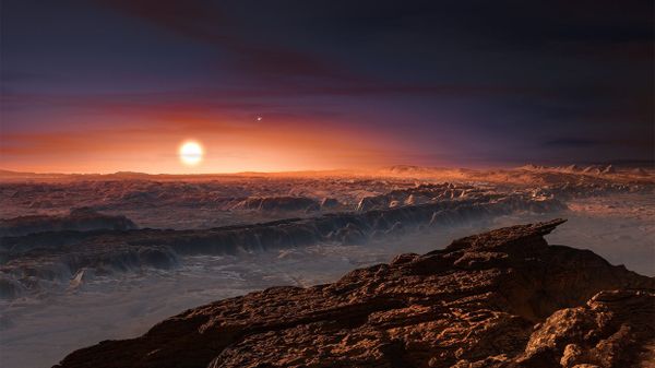 An artist's impression of the view from Proxima Centarui b, a newly discovered Earth-sized planet just four light-years away. It is unclear if there is intelligent life in the universe, but searches continue to find Earth-sized planets in the habitable zones of their respective stars - Sputnik International