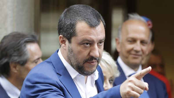 Italian Interior Minister and right-wing League leader Matteo Salvini, gestures as he arrives for a lunch at an hotel in Milan, Italy, Monday, July 2, 2018. The leader of the right-wing party in Italy's populist government told tens of thousands of supporters Sunday he wants to turn next year's European Parliament election into a referendum on immigration and job security - Sputnik International