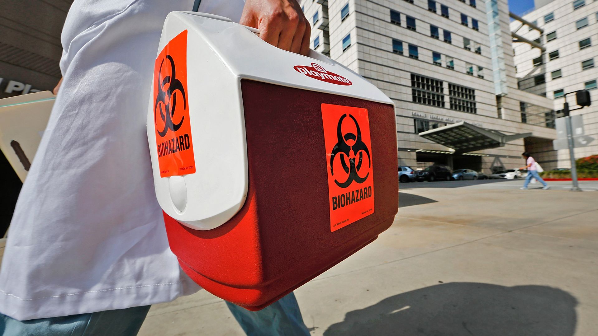 A research assistant carries a portable cooler marked with a biohazard label, file photo A research assistant carries a portable cooler marked with a biohazard label, file photo - Sputnik International, 1920, 24.03.2022