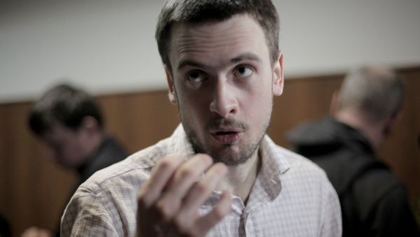 Pyotr Verzilov, Voina (War) art group activist, husband of Pussy Riot member Nadezhda Tolokonnikova, in the Moscow City Court during hearing of an appeal against the arrest of Yekaterina Samutsevich, a third suspect charged with blasphemous escapade at Christ the Savior Cathedral - Sputnik International
