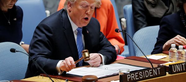 US President Donald Trump, representing the United States as current President of the United Nations Security Council, bangs the gavel to open the U.N. Security Council meeting at the 73rd session of the United Nations General Assembly at U.N. headquarters in New York, U.S., September 26, 2018 - Sputnik International
