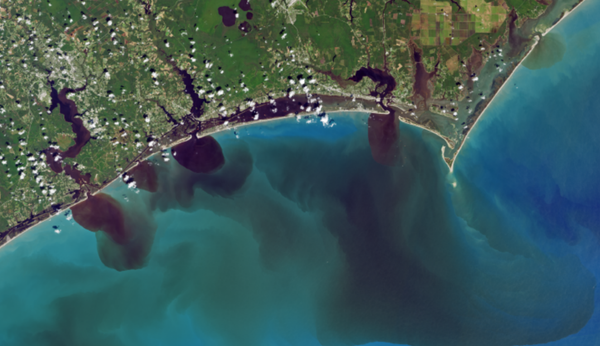 A NASA satellite captured the aftermath of Hurricane Florence, showing contaminated rivers and streams near the coast flowing into the Atlantic Ocean - Sputnik International