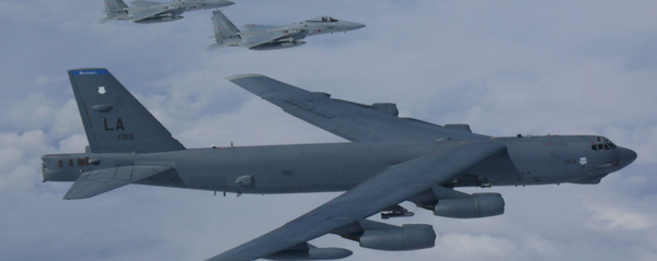 A B-52H Stratofortress bomber aircraft integrated with the Koku Jieitai (Japan Air Self Defense Force) while conducting a routine training mission in the East China Sea and Sea of Japan Sep. 26, 2018 - Sputnik International
