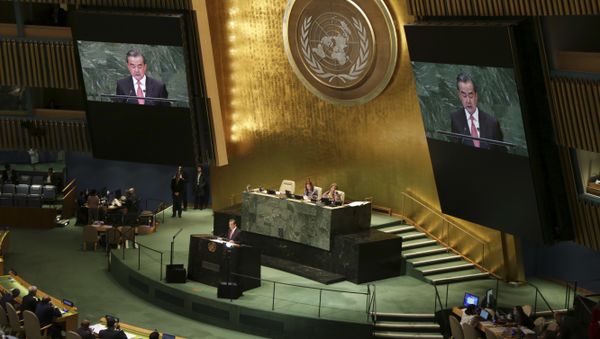 China's Foreign Minister Wang Yi addresses the 73rd session of the United Nations General Assembly, at U.N. headquarters, Friday, Sept. 28, 2018 China's Foreign Minister Wang Yi addresses the 73rd session of the United Nations General Assembly, at U.N. headquarters, Friday, Sept. 28, 2018 - Sputnik International