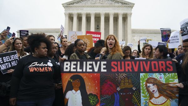 Protesters with Women's March and others gather in front of the Supreme Court on Capitol Hill in Washington, Monday, Sept. 24, 2018. A second allegation of sexual misconduct has emerged against Judge Brett Kavanaugh, a development that has further imperiled his nomination to the Supreme Court, forced the White House and Senate Republicans onto the defensive and fueled calls from Democrats to postpone further action on his confirmation. President Donald Trump is so far standing by his nominee. Protesters with Women's March and others gather in front of the Supreme Court on Capitol Hill in Washington, Monday, Sept. 24, 2018. A second allegation of sexual misconduct has emerged against Judge Brett Kavanaugh, a development that has further imperiled his nomination to the Supreme Court, forced the White House and Senate Republicans onto the defensive and fueled calls from Democrats to postpone further action on his confirmation. President Donald Trump is so far standing by his nominee. - Sputnik International