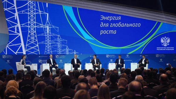 From left: TV presenter of Rossiya 24 channel Evelina Zakamskaya, CEO of Rosseti Pavel Livinsky, Moscow Mayor Sergei Sobyanin, Energy Minister Alexander Novak, President and CEO of Sberbank Herman Gref and Schneider Electric Executive Vice President for Industry Peter Herweck at the Russian Energy Week 2017 International Forum in Moscow From left: TV presenter of Rossiya 24 channel Evelina Zakamskaya, CEO of Rosseti Pavel Livinsky, Moscow Mayor Sergei Sobyanin, Energy Minister Alexander Novak, President and CEO of Sberbank Herman Gref and Schneider Electric Executive Vice President for Industry Peter Herweck at the Russian Energy Week 2017 International Forum in Moscow - Sputnik International