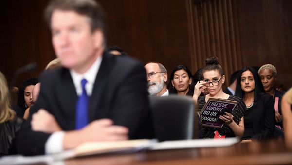 Actress Alyssa Milano listens to Supreme Court nominee Brett Kavanaugh as he testifies before the Senate Judiciary Committee on Capitol Hill in Washington, DC, U.S., September 27, 2018 Actress Alyssa Milano listens to Supreme Court nominee Brett Kavanaugh as he testifies before the Senate Judiciary Committee on Capitol Hill in Washington, DC, U.S., September 27, 2018 - Sputnik International