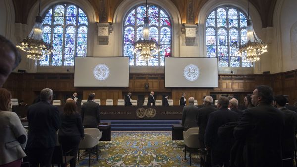 In this Wednesday Oct. 3, 2018, image The delegations of the U.S., front left, and the Islamic Republic of Iran, front right, rise as judges, rear, enter the International Court of Justice, or World Court, in The Hague, Netherlands In this Wednesday Oct. 3, 2018, image The delegations of the U.S., front left, and the Islamic Republic of Iran, front right, rise as judges, rear, enter the International Court of Justice, or World Court, in The Hague, Netherlands - Sputnik International