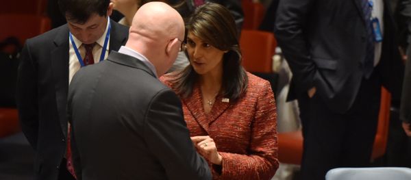 US ambassador to the United Nations, Nikki Haley talks with the Russian Ambassador to the United Nations Vassily Nebenzia - Sputnik International