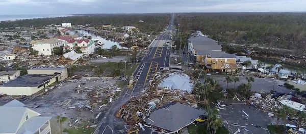 In this image made from video and provided by SevereStudios.com, damage from Hurricane Michael is seen in Mexico Beach, Fla. on Thursday, Oct. 11, 2018. Search-and-rescue teams fanned out across the Florida Panhandle to reach trapped people in Michael's wake Thursday as daylight yielded scenes of rows upon rows of houses smashed to pieces by the third-most powerful hurricane on record to hit the continental U.S. In this image made from video and provided by SevereStudios.com, damage from Hurricane Michael is seen in Mexico Beach, Fla. on Thursday, Oct. 11, 2018. Search-and-rescue teams fanned out across the Florida Panhandle to reach trapped people in Michael's wake Thursday as daylight yielded scenes of rows upon rows of houses smashed to pieces by the third-most powerful hurricane on record to hit the continental U.S. - Sputnik International