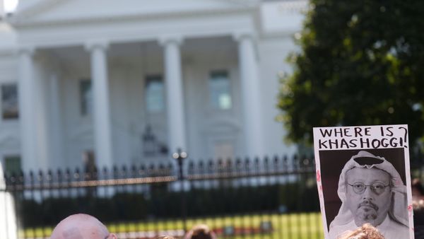 An activist holds an image of missing Saudi journalist Jamal Khashoggi during a demonstration calling for sanctions against Saudi Arabia An activist holds an image of missing Saudi journalist Jamal Khashoggi during a demonstration calling for sanctions against Saudi Arabia - Sputnik International