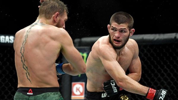 Oct 6, 2018; Las Vegas, NV, USA; Khabib Nurmagomedov (red gloves) fights Conor McGregor (blue gloves) during UFC 229 at T-Mobile Arena - Sputnik International