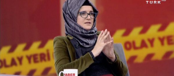 Hatice Cengiz, fiancee of slain Saudi journalist Jamal Khashoggi, during an interview with Turkish broadcaster Haberturk Hatice Cengiz, fiancee of slain Saudi journalist Jamal Khashoggi, during an interview with Turkish broadcaster Haberturk - Sputnik International