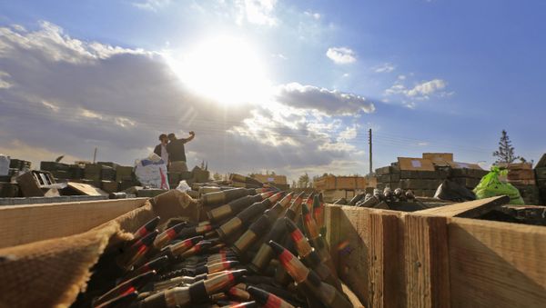 This picture shows weapons handed over by Jaish al-Islam rebel fighters to the Syrian government forces in al-Dumayr, some 50 kilometres east of Damascus, on April 22, 2018 - Sputnik International