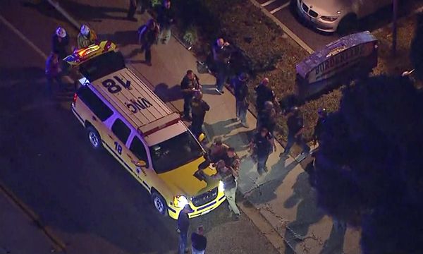 This image made from aerial video show officers around a Police SUV in the vicinity of a shooting in Thousand Oaks, California, early Thursday, Nov. 8, 2018 - Sputnik International