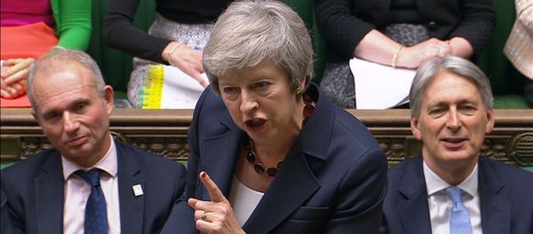 A still image from a video footage shows Britain's Prime Minister Theresa May speaking during Prime Minister's Questions in the House of Commons, in central London, Britain November 14, 2018 - Sputnik International