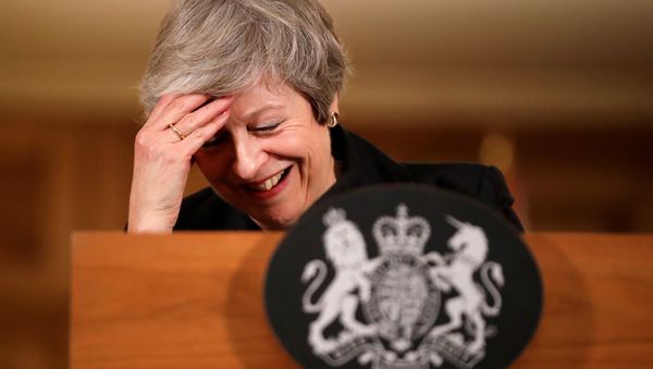 Britain's Prime Minister Theresa May reacts during a news conference at Downing Street in London, Britain November 15, 2018 Britain's Prime Minister Theresa May reacts during a news conference at Downing Street in London, Britain November 15, 2018 - Sputnik International