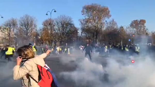'Yellow vest' proteststers blocked Champs-Élysées avenue in Paris 'Yellow vest' proteststers blocked Champs-Élysées avenue in Paris - Sputnik International