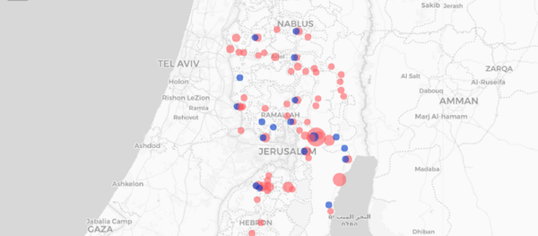 Human Rights Watch map shows former Airbnb rentals in the illegally occupied West Bank with red dots, blue dots to signify current rentals on Booking.com. Human Rights Watch map shows former Airbnb rentals in the illegally occupied West Bank with red dots, blue dots to signify current rentals on Booking.com. - Sputnik International