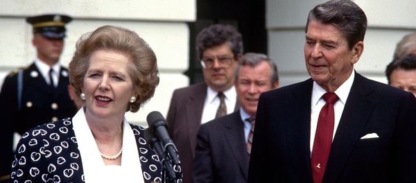 In a Friday, July 17, 1987 file photo, Prime Minister Margaret Thatcher of the United Kingdom, left, makes remarks after visiting United States President Ronald Reagan, right, at the White House in Washington, D.C. In a Friday, July 17, 1987 file photo, Prime Minister Margaret Thatcher of the United Kingdom, left, makes remarks after visiting United States President Ronald Reagan, right, at the White House in Washington, D.C. - Sputnik International
