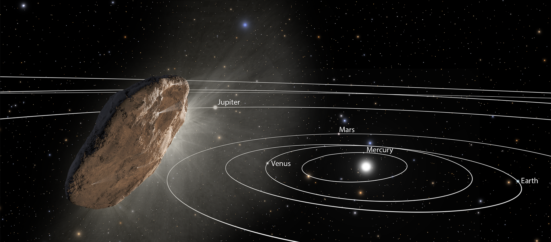 This illustration shows 'Oumuamua racing toward the outskirts of our solar system. As the complex rotation of the object makes it difficult to determine the exact shape, there are many models of what it could look like. - Sputnik International, 1920, 17.03.2021