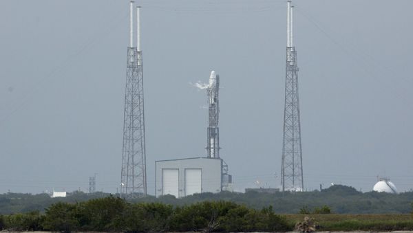 An unmanned SpaceX Falcon 9 rocket with a Dragon capsule sits on launch pad 40 after a scrubbed launch attempt - Sputnik International