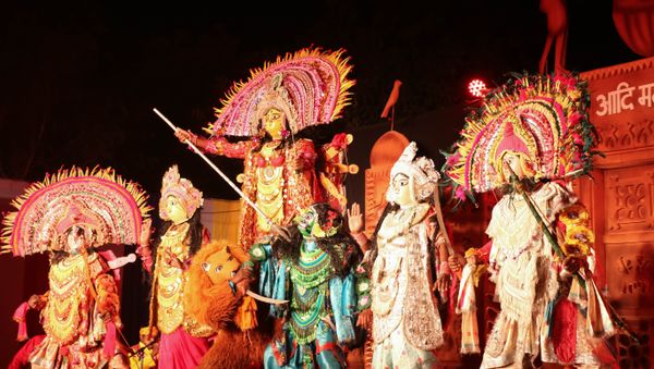 Story of Hindu Goddess Durga killing the demon depicting victory of good over evil on display at Delhi Haat - Sputnik International