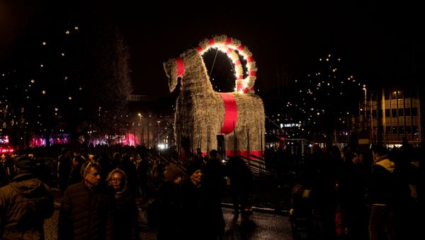 A traditional Christmas goat display is pictured in Gavle, Sweden, December 2, 2018 - Sputnik International