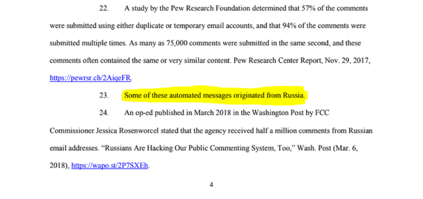 Complaint filed by the New York Times on September 20 alleges that some of the fake comments issued during the Federal Communications Commissions public commenting period originated in Russia. Complaint filed by the New York Times on September 20 alleges that some of the fake comments issued during the Federal Communications Commissions public commenting period originated in Russia. - Sputnik International