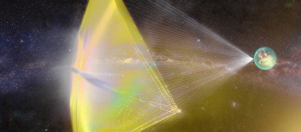 An illustration of a Breakthrough Starshot ‘nanocraft’ being propelled toward the Alpha Centauri star system with a powerful laser beam An illustration of a Breakthrough Starshot ‘nanocraft’ being propelled toward the Alpha Centauri star system with a powerful laser beam - Sputnik International