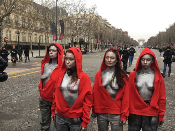 Topless women took to the streets in the fifth weekend of Yellow Vest demonstrations Topless women took to the streets in the fifth weekend of Yellow Vest demonstrations - Sputnik International